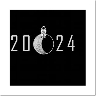 New Year 2024 - Astronaut on the Moon Posters and Art